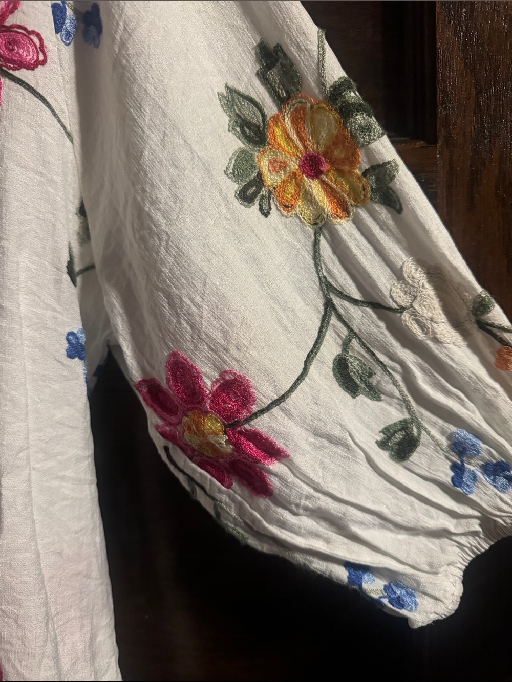 White Embroidered Button-Down Peasant Top - Picture 8 of 8